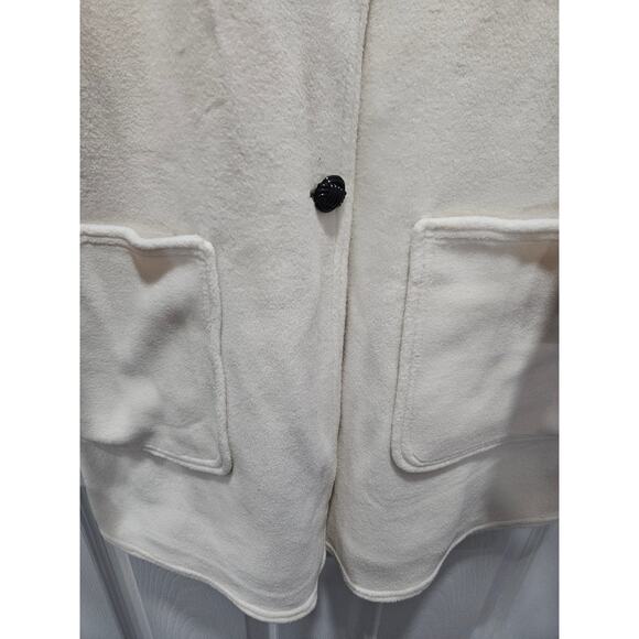 Vintage 80s 90s Aqua Sheen Fleece Button Jacket Eggshell Off White Size Small - Picture 5 of 9